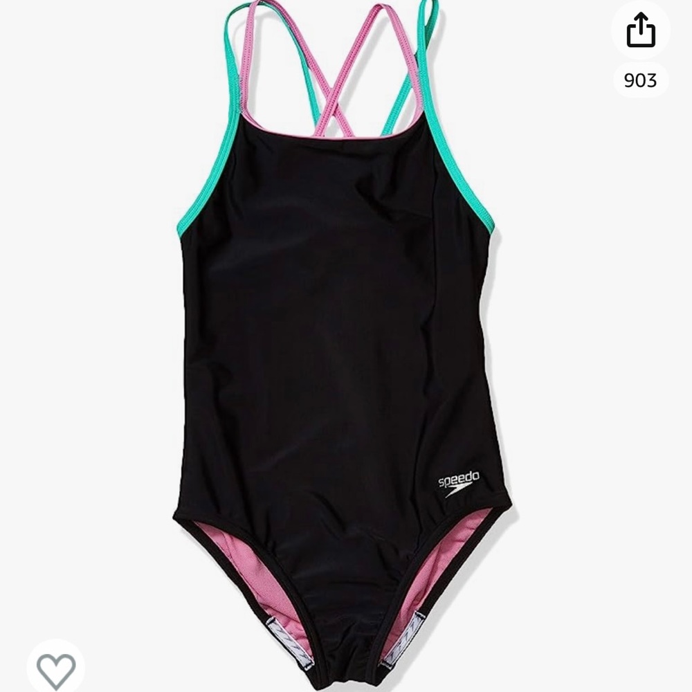 Speedo Girl's Swimsuit One Piece Solid Cross Back Multi Straps Size 14 Girls NWT